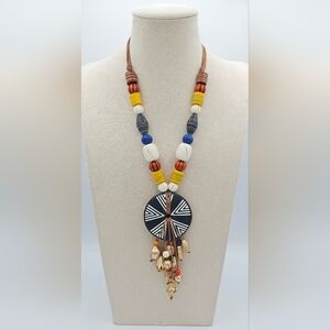 Chico's‎ Multicolor Beaded Necklace with Black and White Pendant